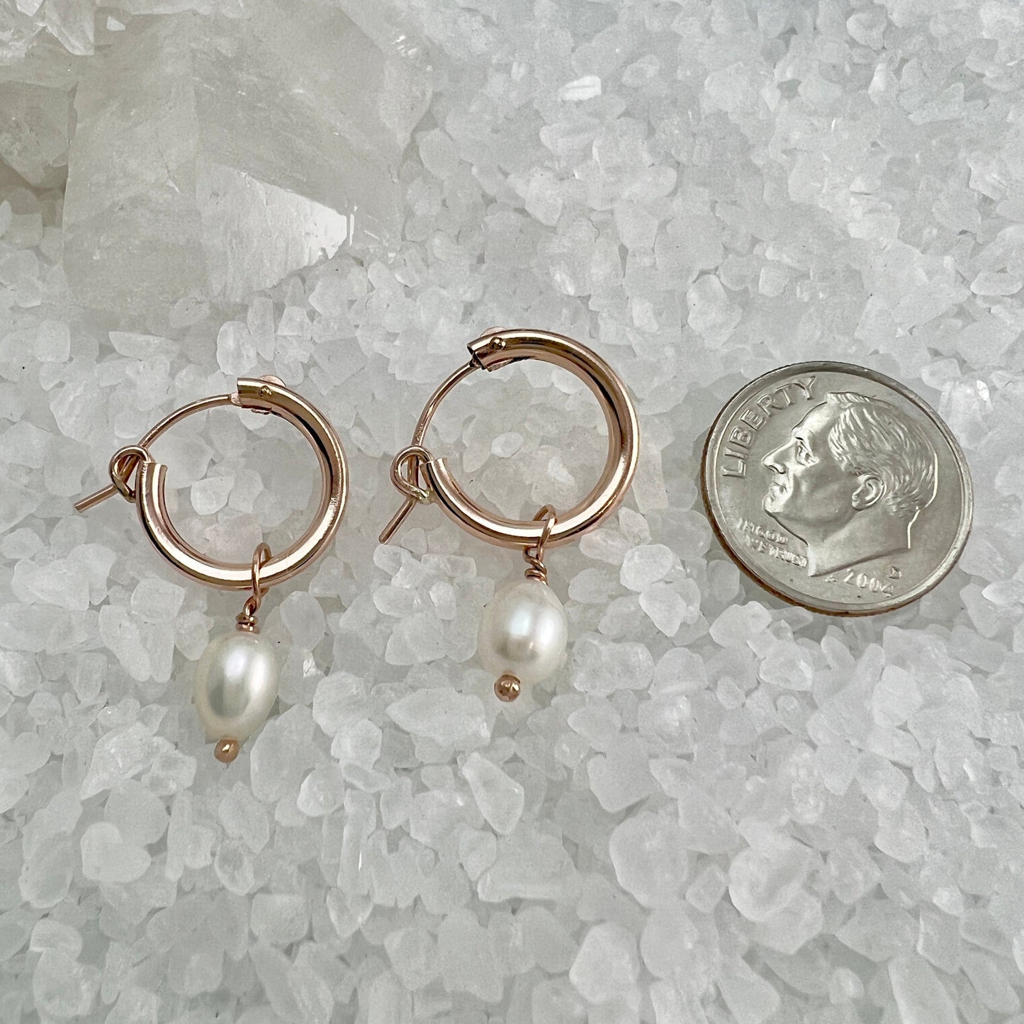 Rose Gold Filled Hoops with Pearl Dangle