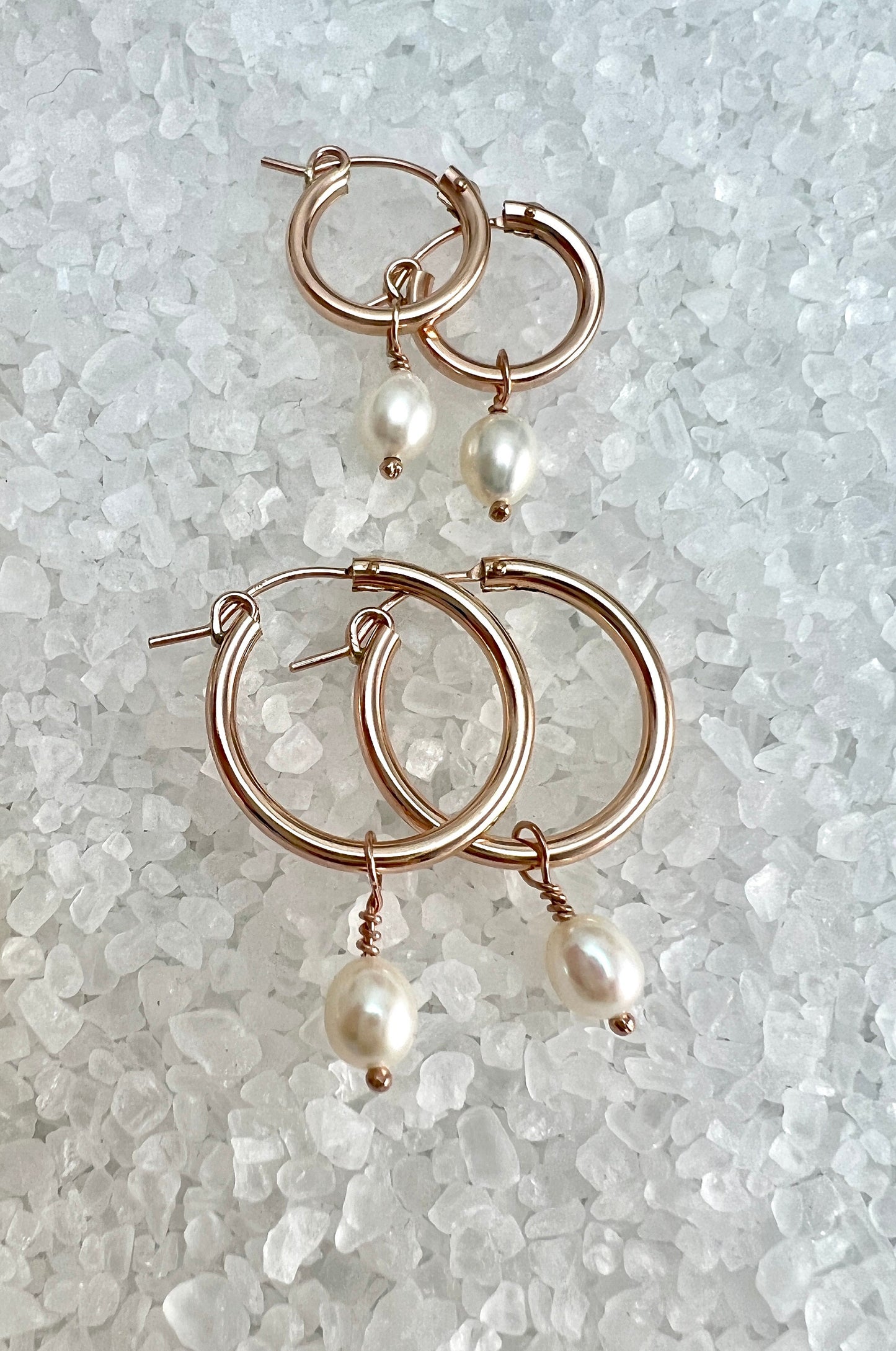 Rose Gold Filled Hoops with Pearl Dangle