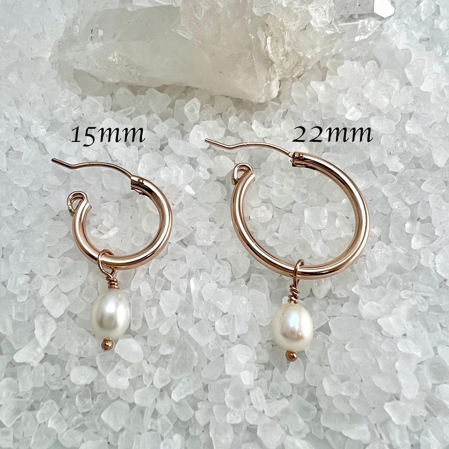 Rose Gold Filled Hoops with Pearl Dangle