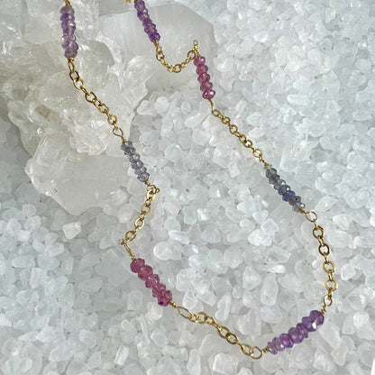 Gemstone Station Necklace, Iolite Necklace, Amethyst Necklace, Rhodolite Garnet Necklace
