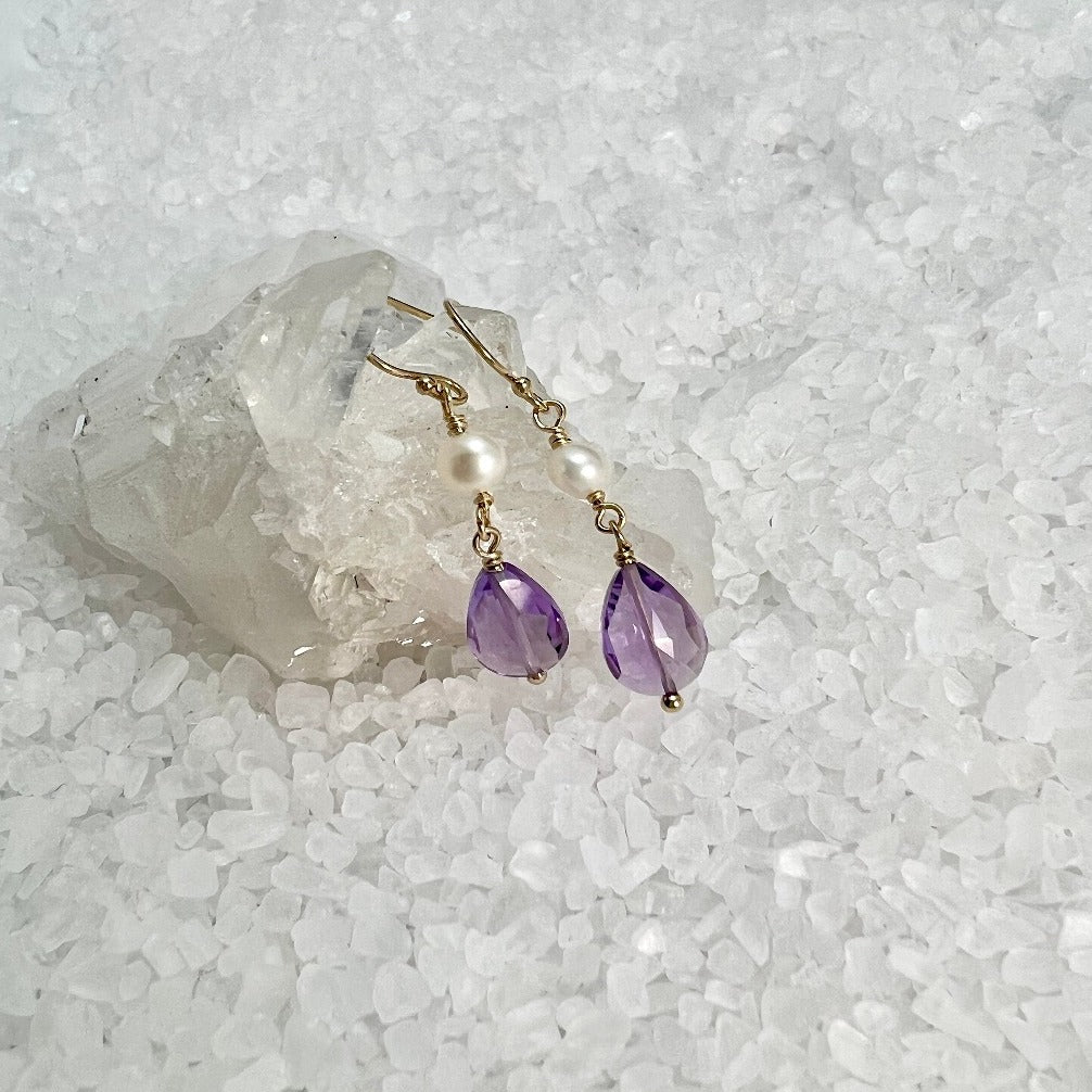 Amethyst and Pearl Dangle Earrings