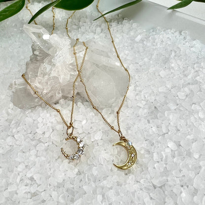 CZ Pave Moon Charm Necklace