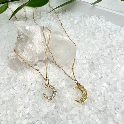 CZ Pave Moon Charm Necklace
