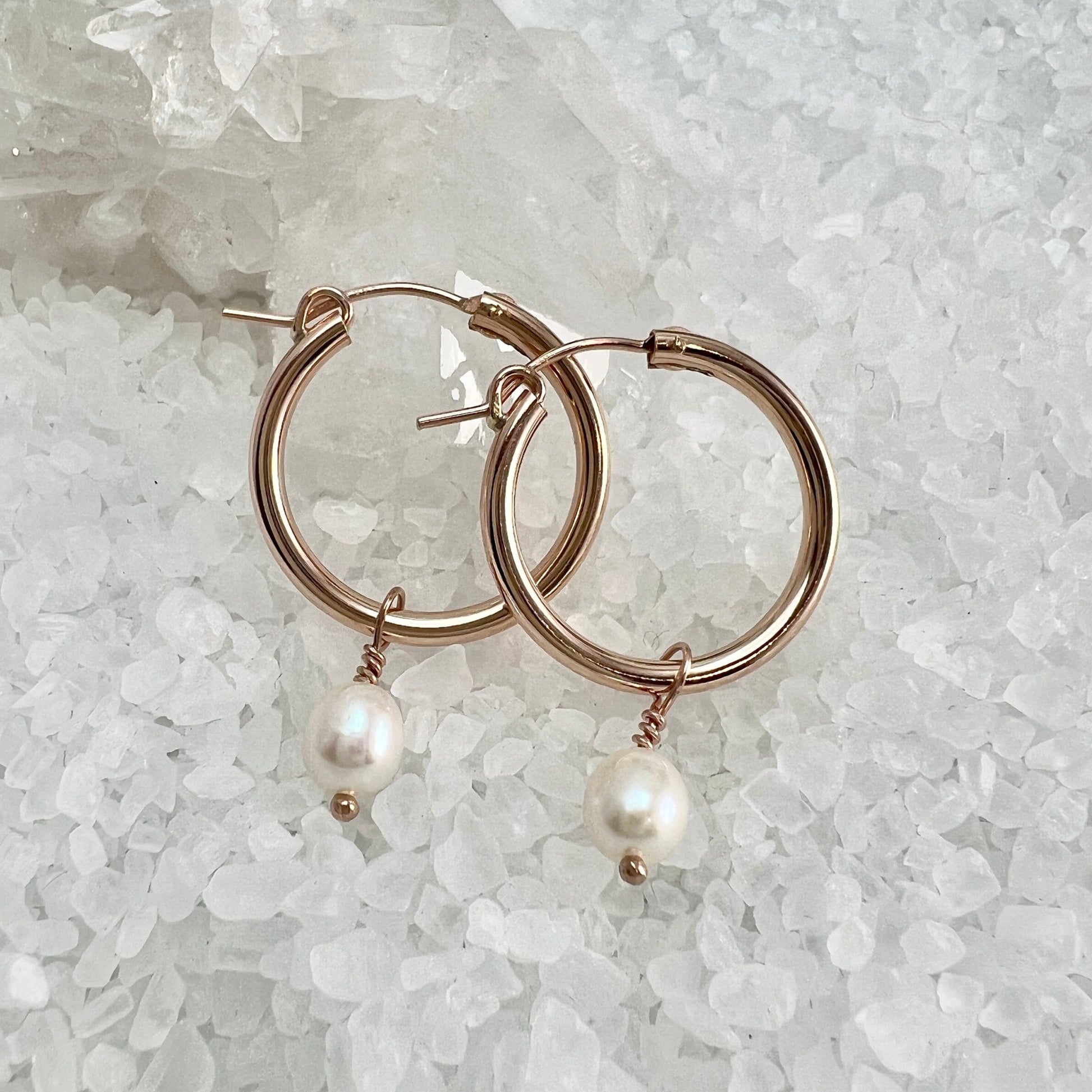 Choice of Rose Gold Filled Hoop Earrings with Pearl Charm – Clare Swan  Designs