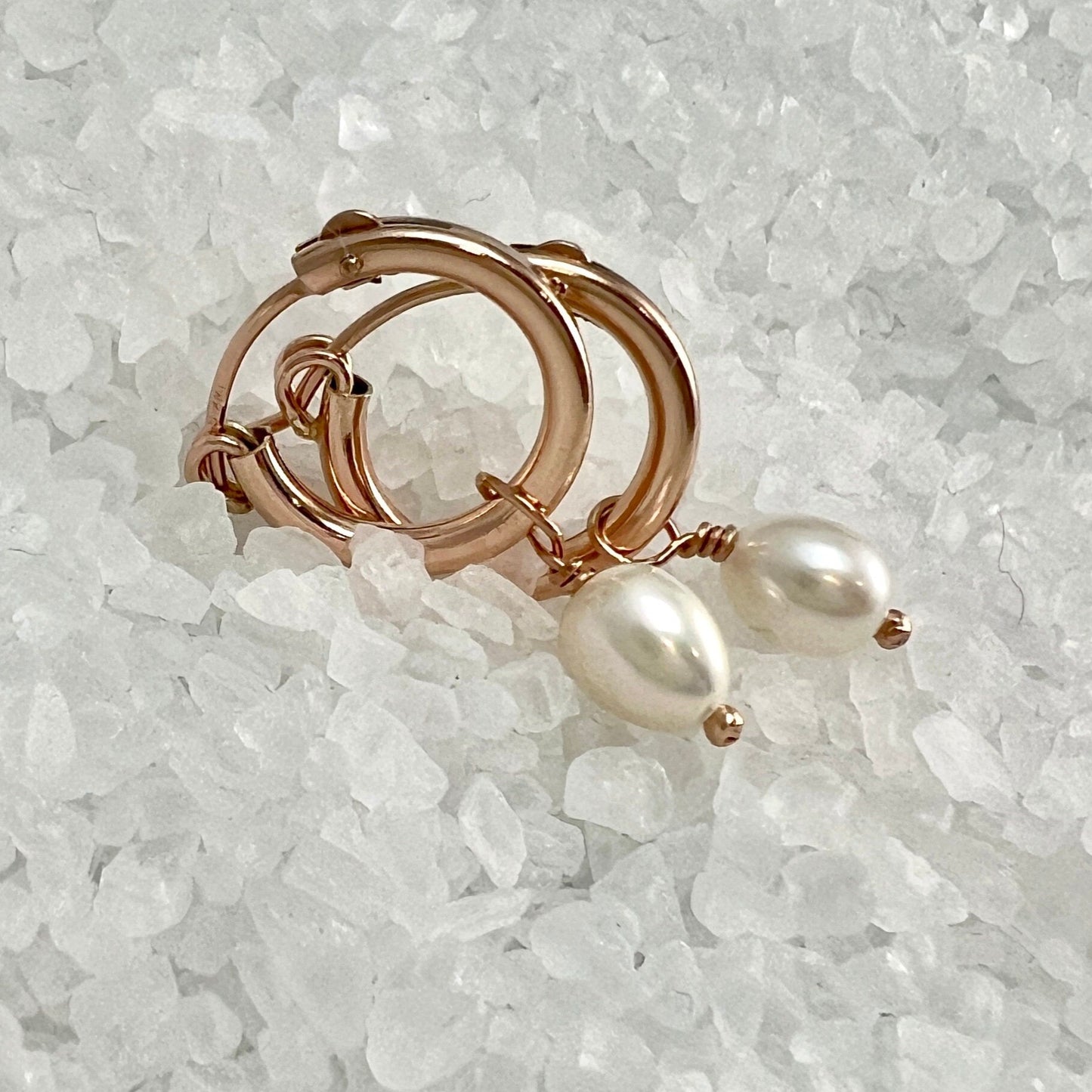 Rose Gold Filled Hoops with Pearl Dangle