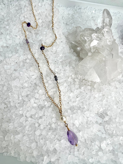 Amethyst and Pearl Drop Necklace