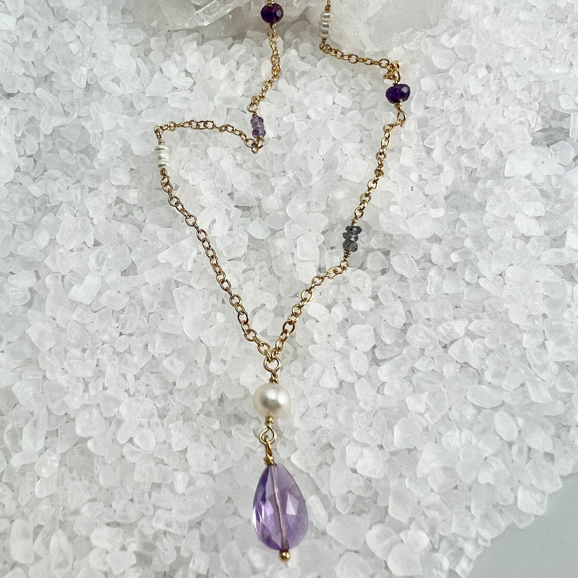 Amethyst and Pearl Drop Necklace