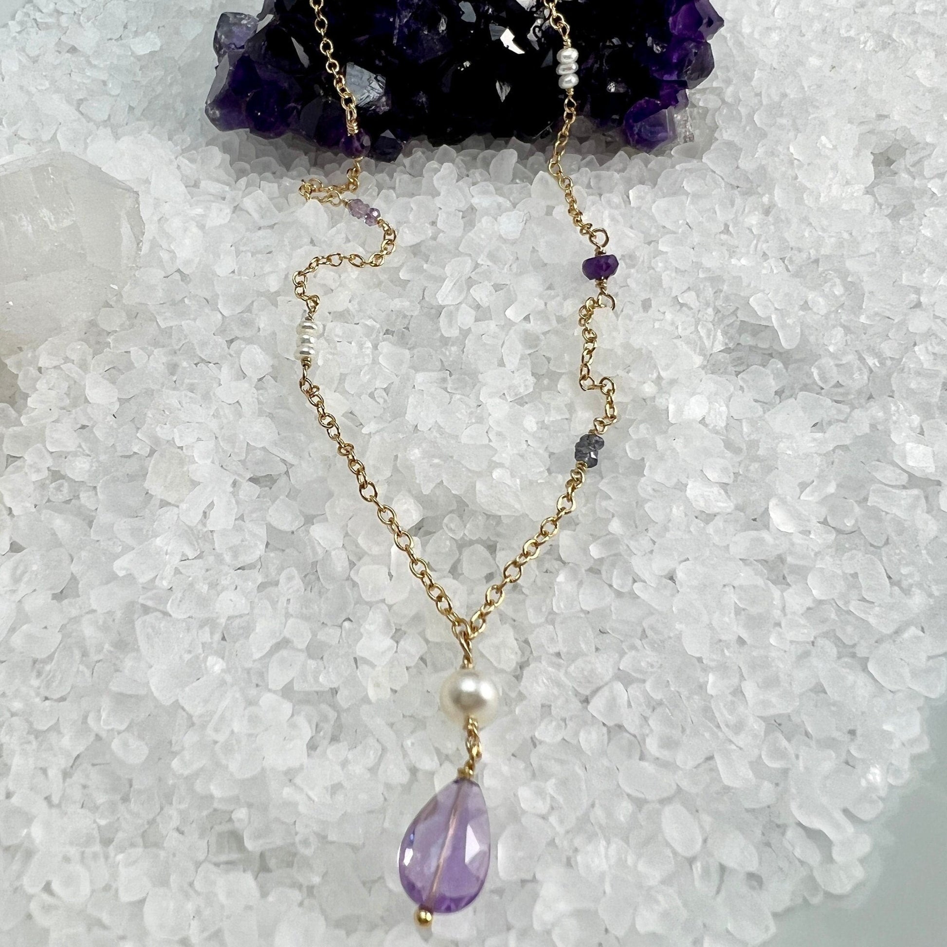 Amethyst and Pearl Drop Necklace