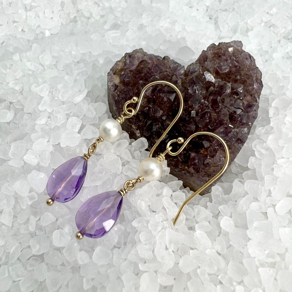 Amethyst and Pearl Dangle Earrings