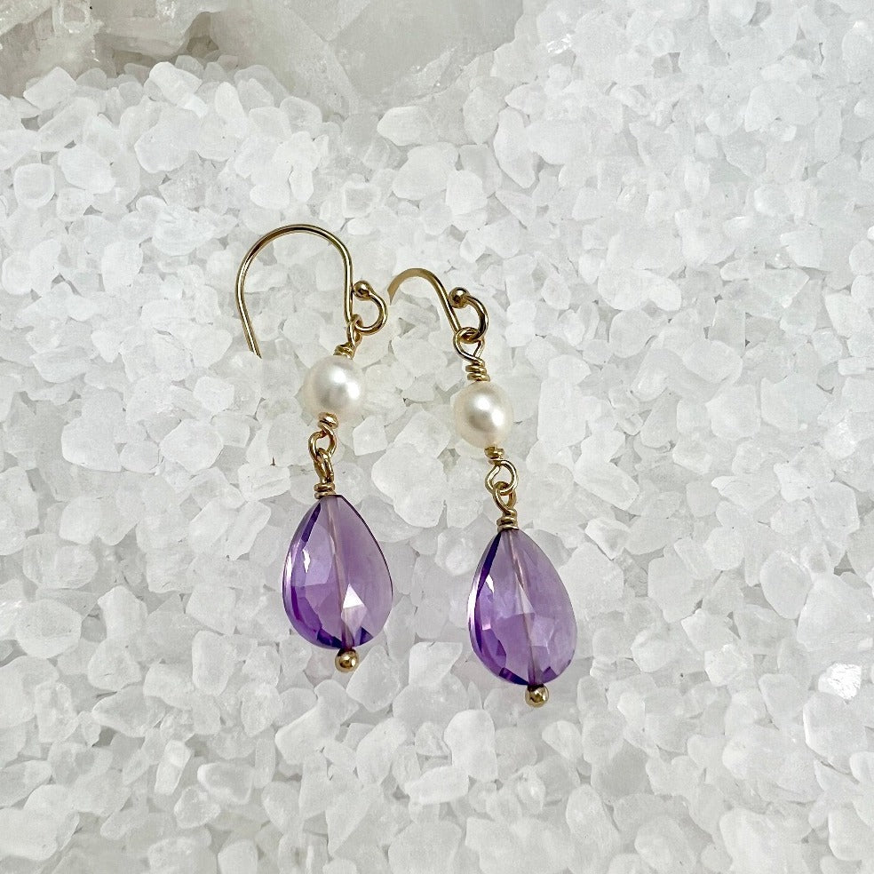 Amethyst and Pearl Dangle Earrings