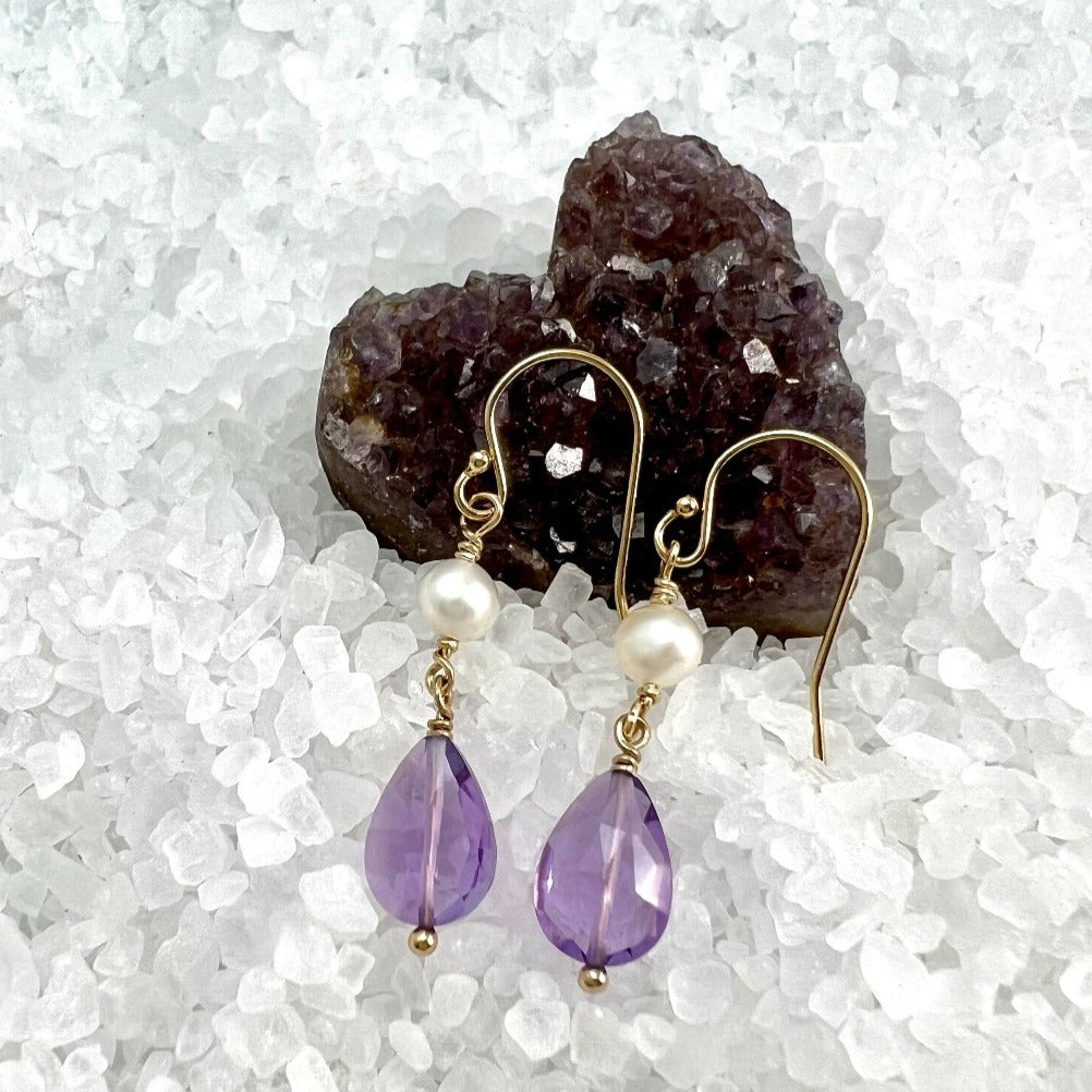 Amethyst and Pearl Dangle Earrings