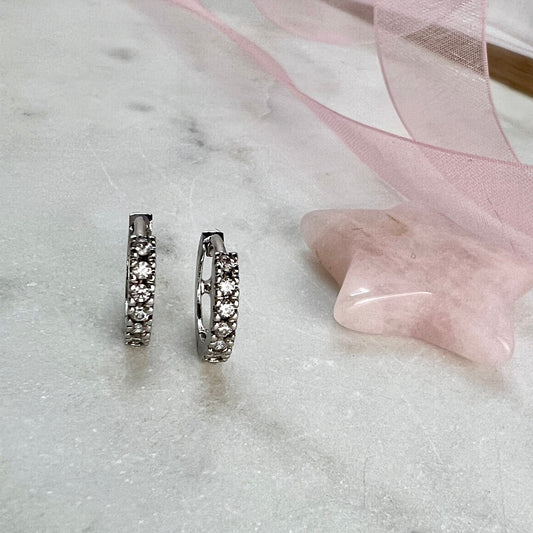CZ Pave Hoop Earrings, Huggie Hoop Earrings