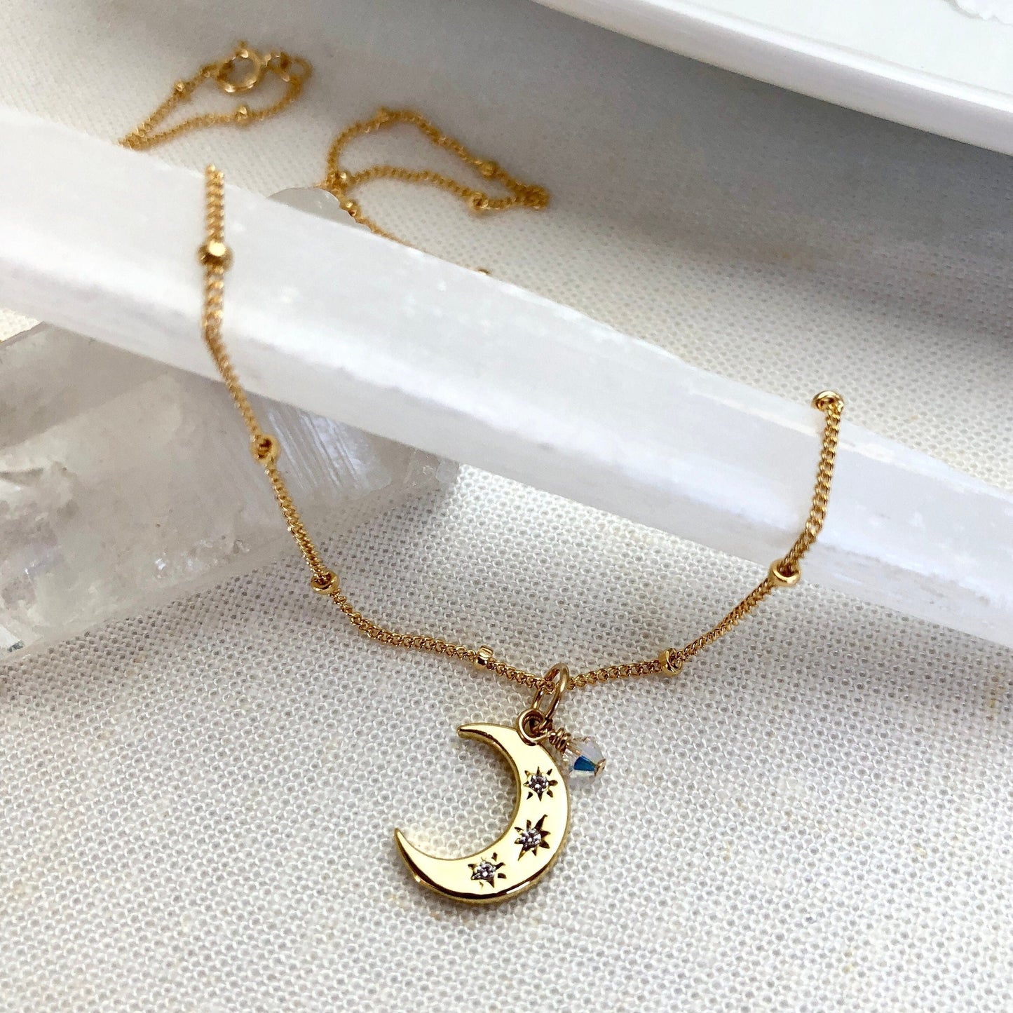 CZ Moon Charm Necklace with Swarovski Crystal Accent