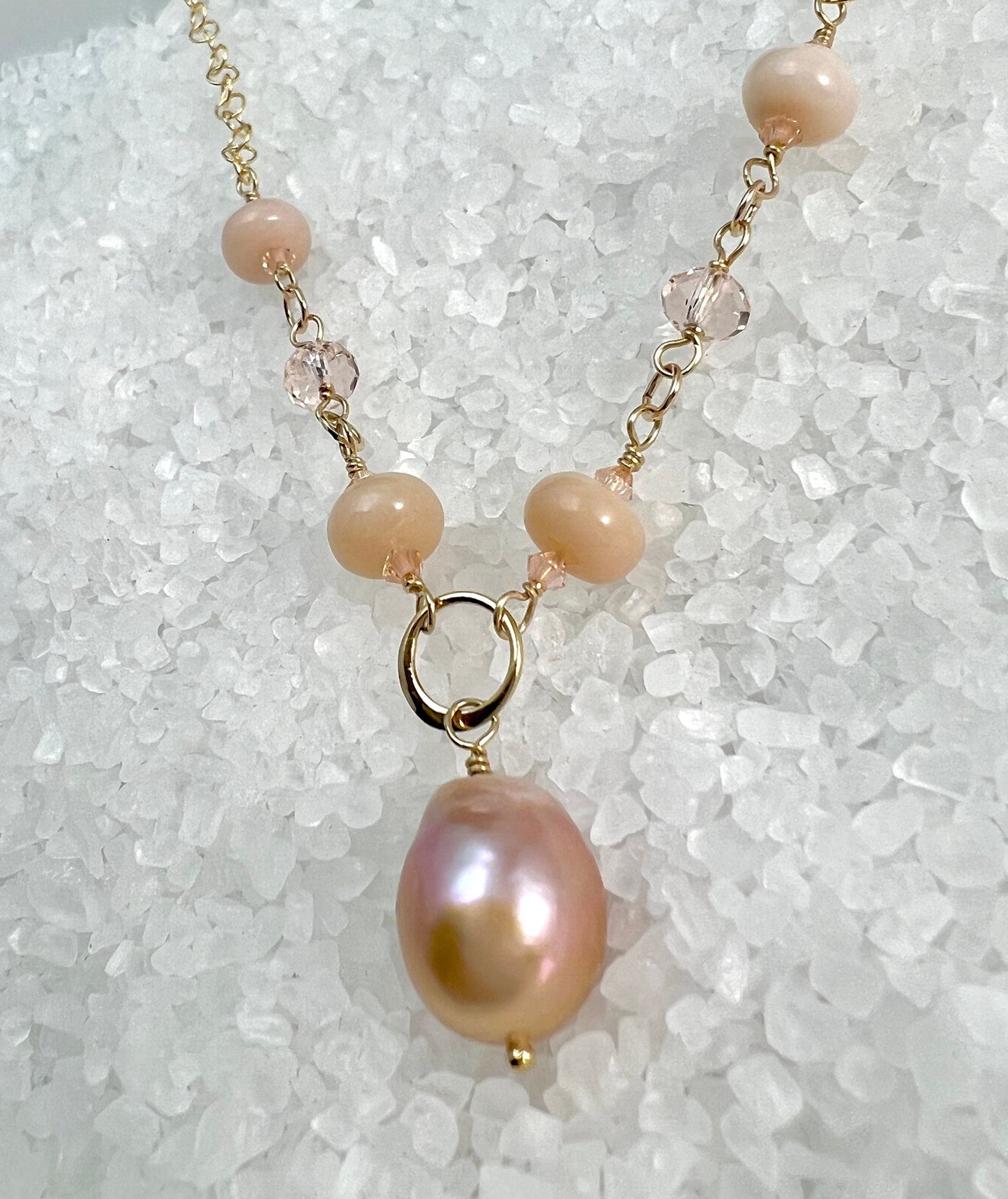 Peach Baroque Pearl and Peruvian Opal Necklace