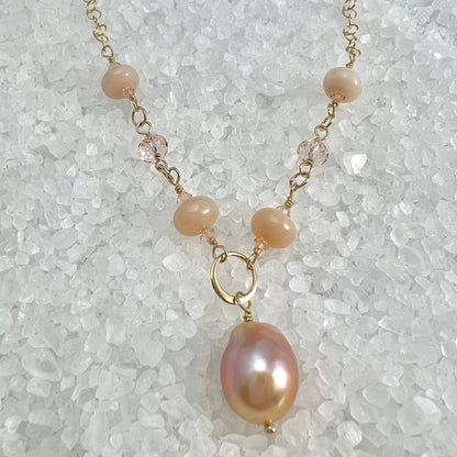 Peach Baroque Pearl and Peruvian Opal Necklace