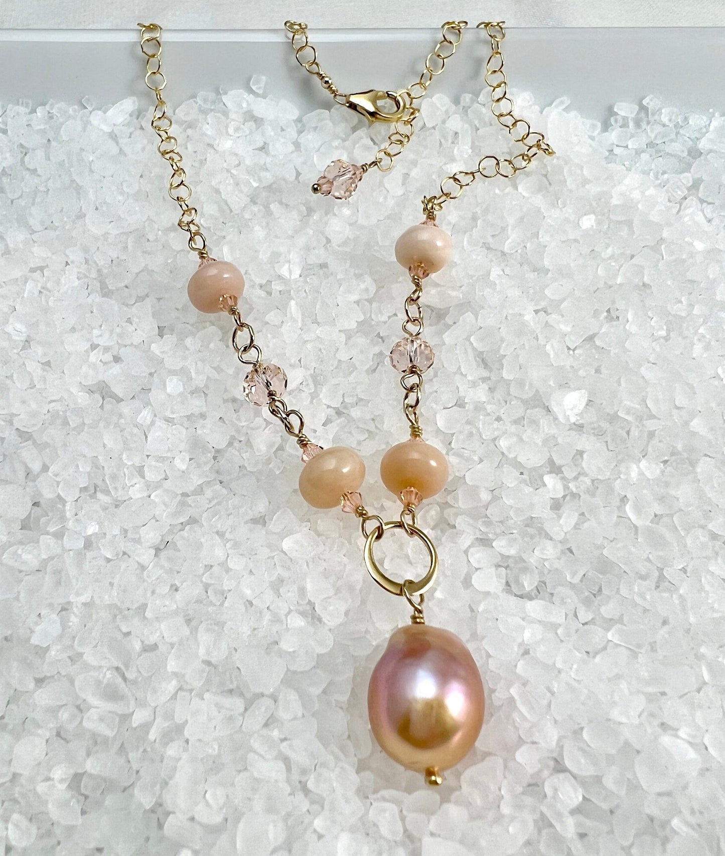 Peach Baroque Pearl and Peruvian Opal Necklace