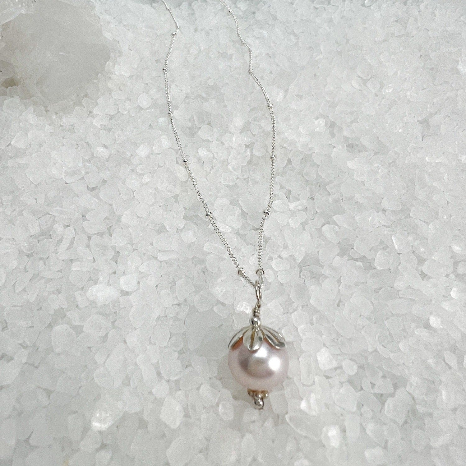 Pink Pearl Floral Necklace, June Birthstone