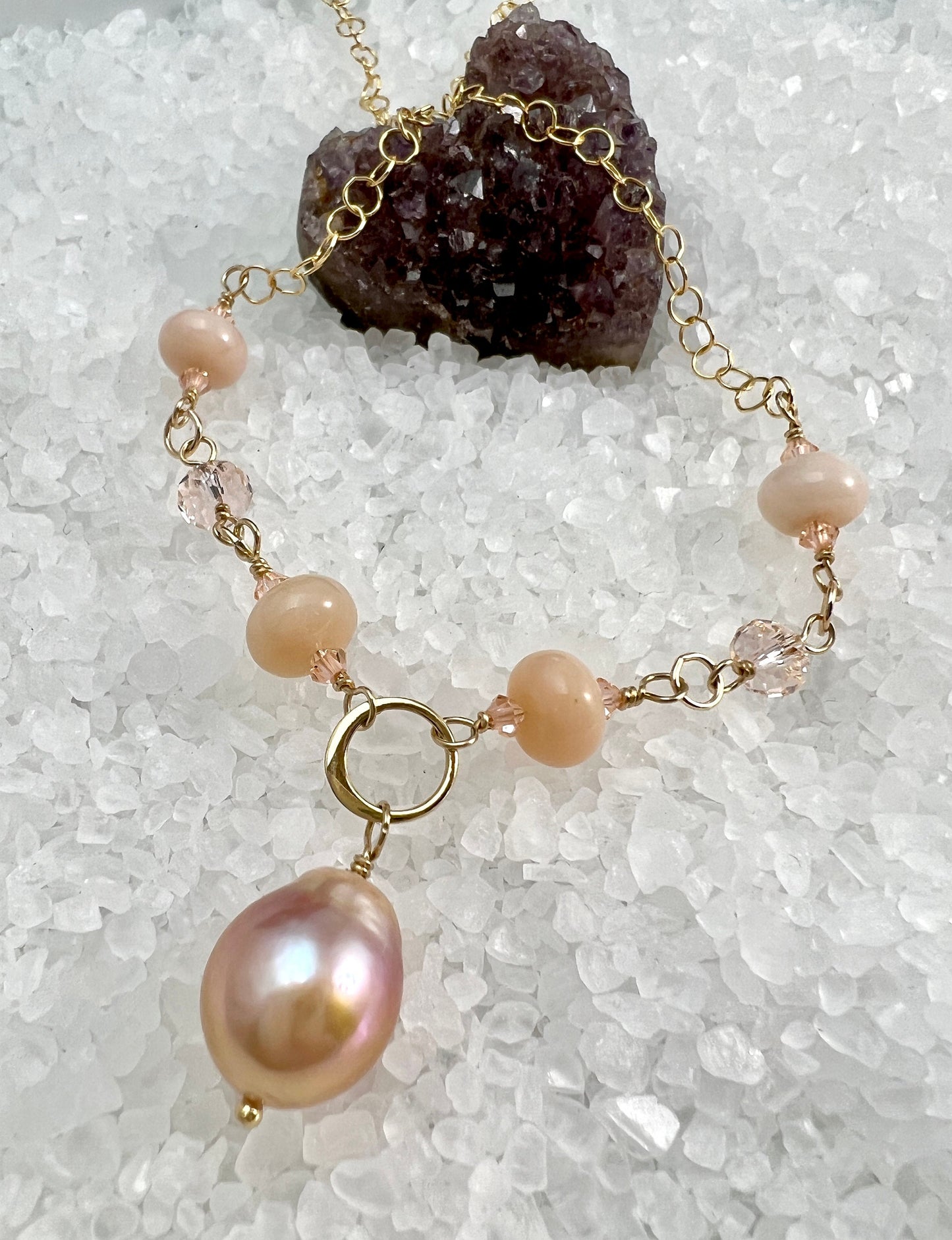 Peach Baroque Pearl and Peruvian Opal Necklace