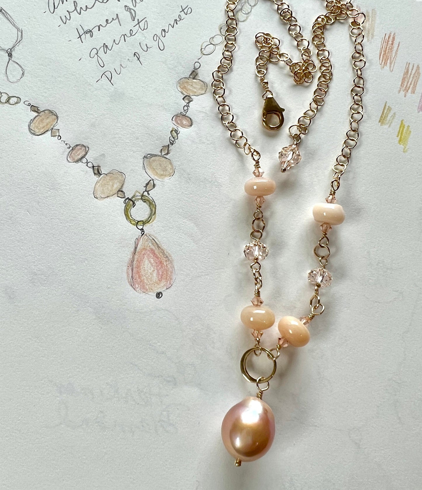 Peach Baroque Pearl and Peruvian Opal Necklace