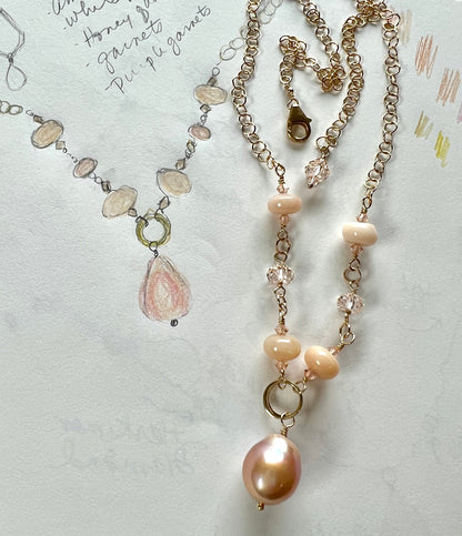 Peach Baroque Pearl and Peruvian Opal Necklace
