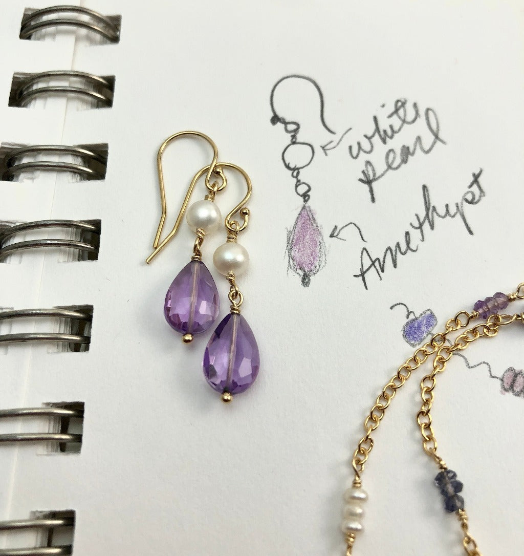 Amethyst and Pearl Dangle Earrings