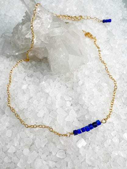 Blue Lapis Bar Necklace, Gemstone Bar Necklace