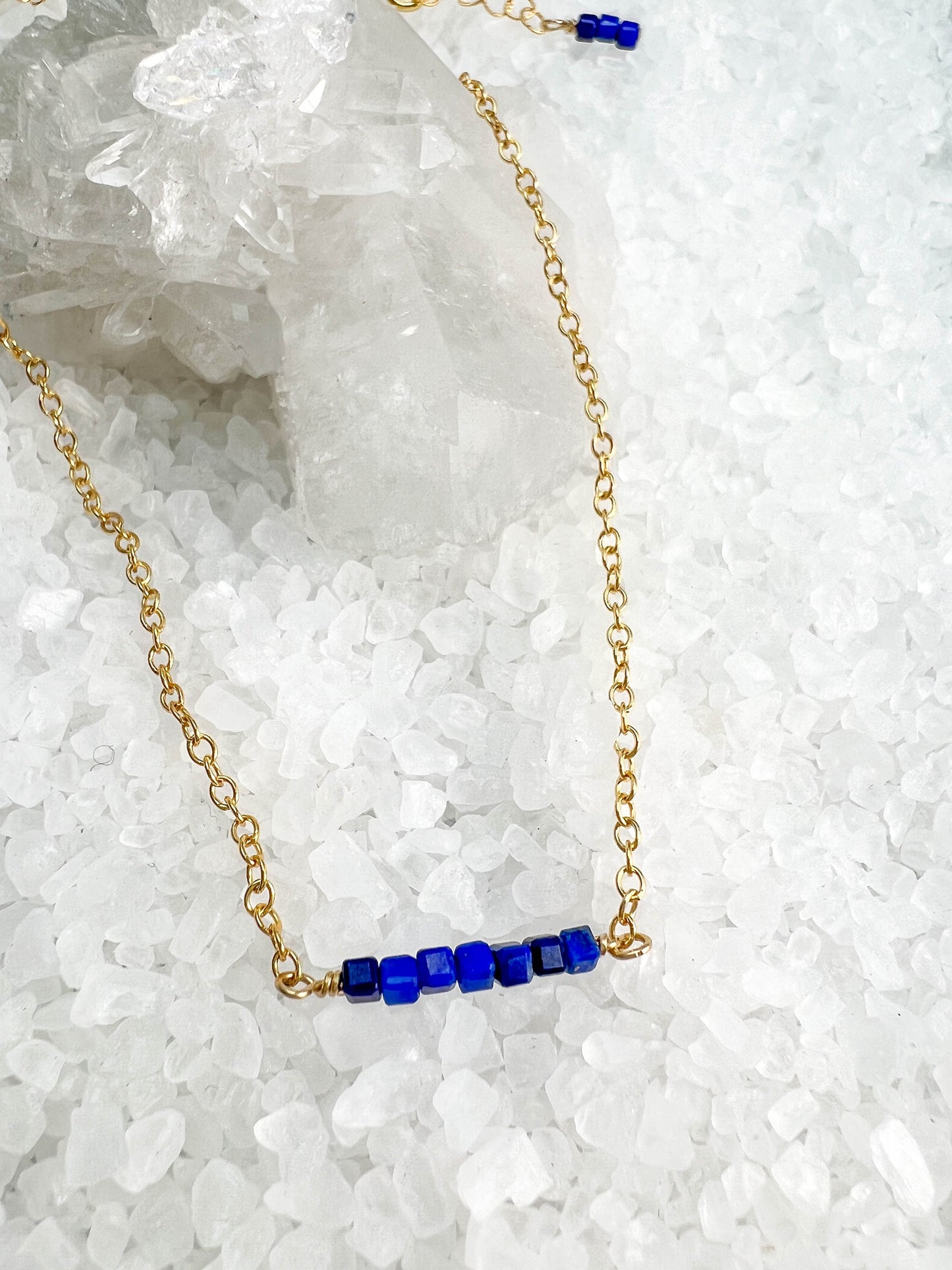 Blue Lapis Bar Necklace, Gemstone Bar Necklace