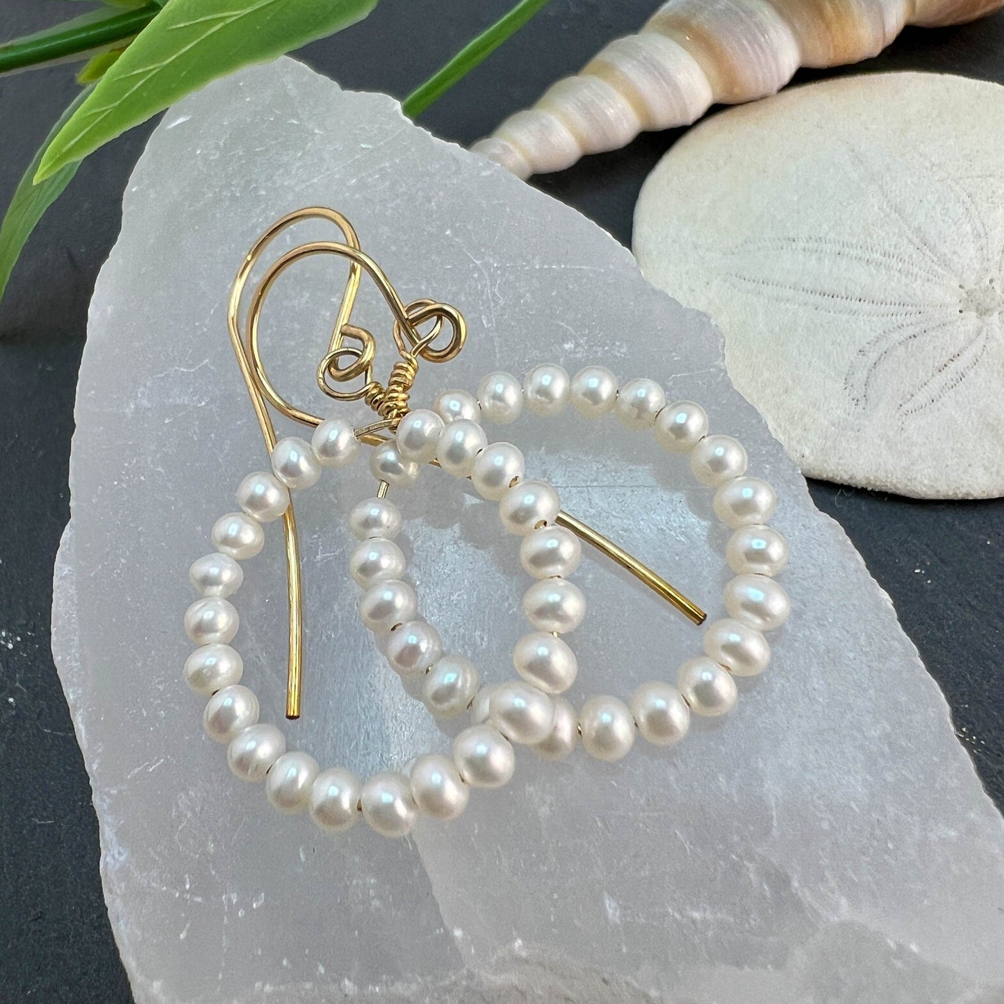 Gary or White Pearl Hoop Earrings