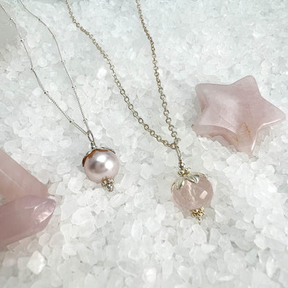 Pink Pearl Floral Necklace, June Birthstone