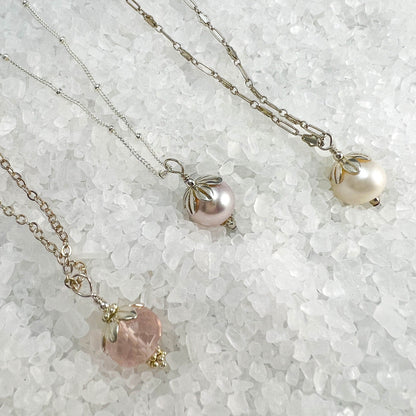 Pink Pearl Floral Necklace, June Birthstone