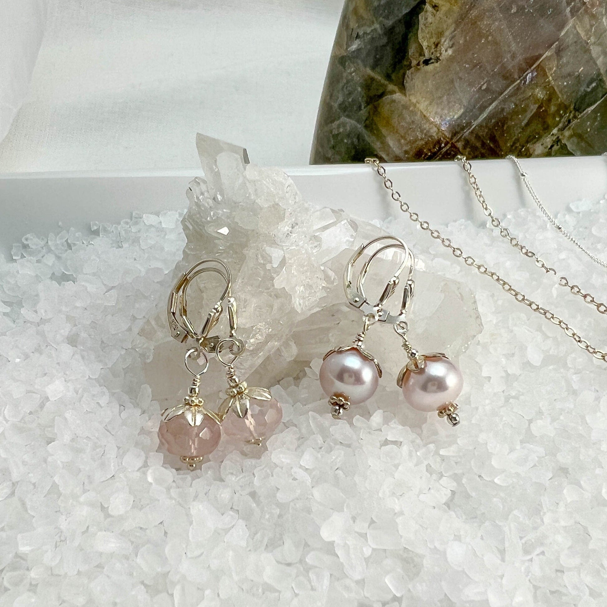 Pink Pearl Floral Earrings
