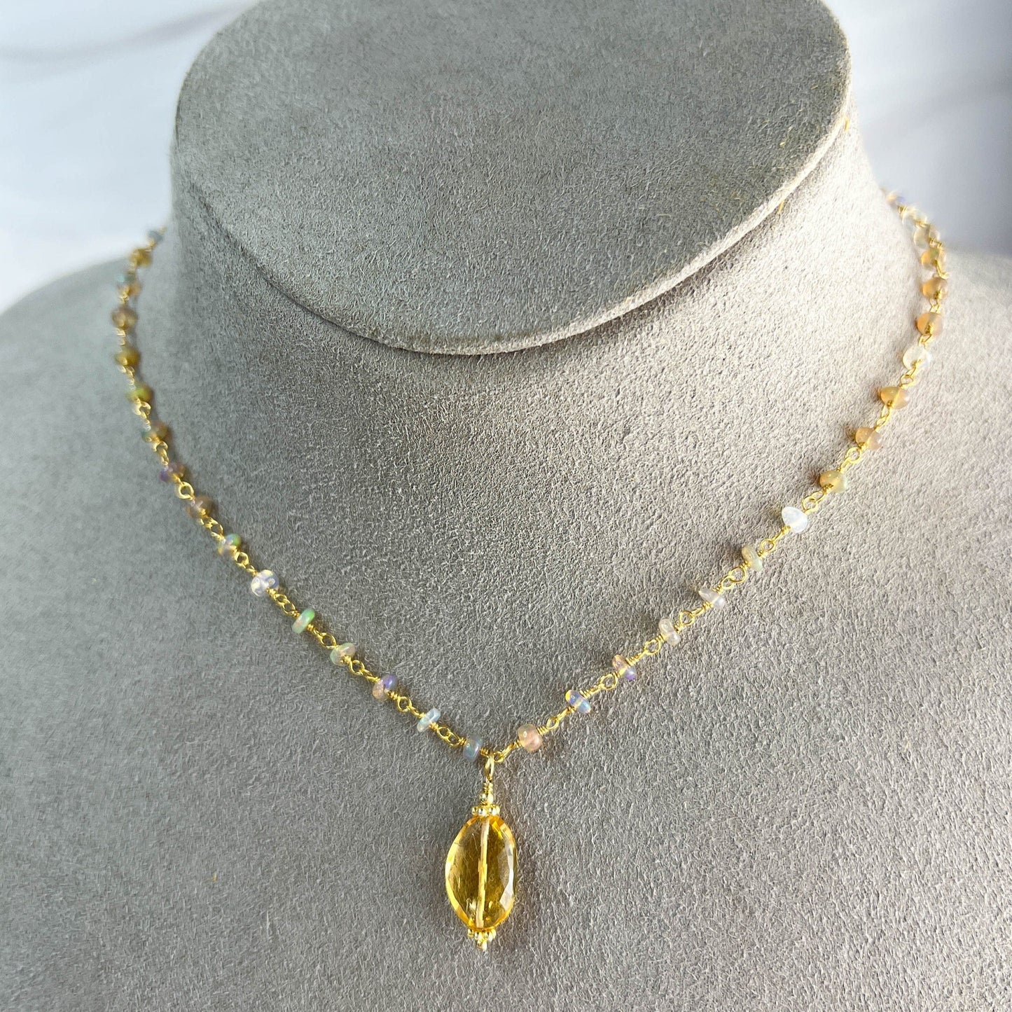 Citrine & Opal Rosary Chain Necklace