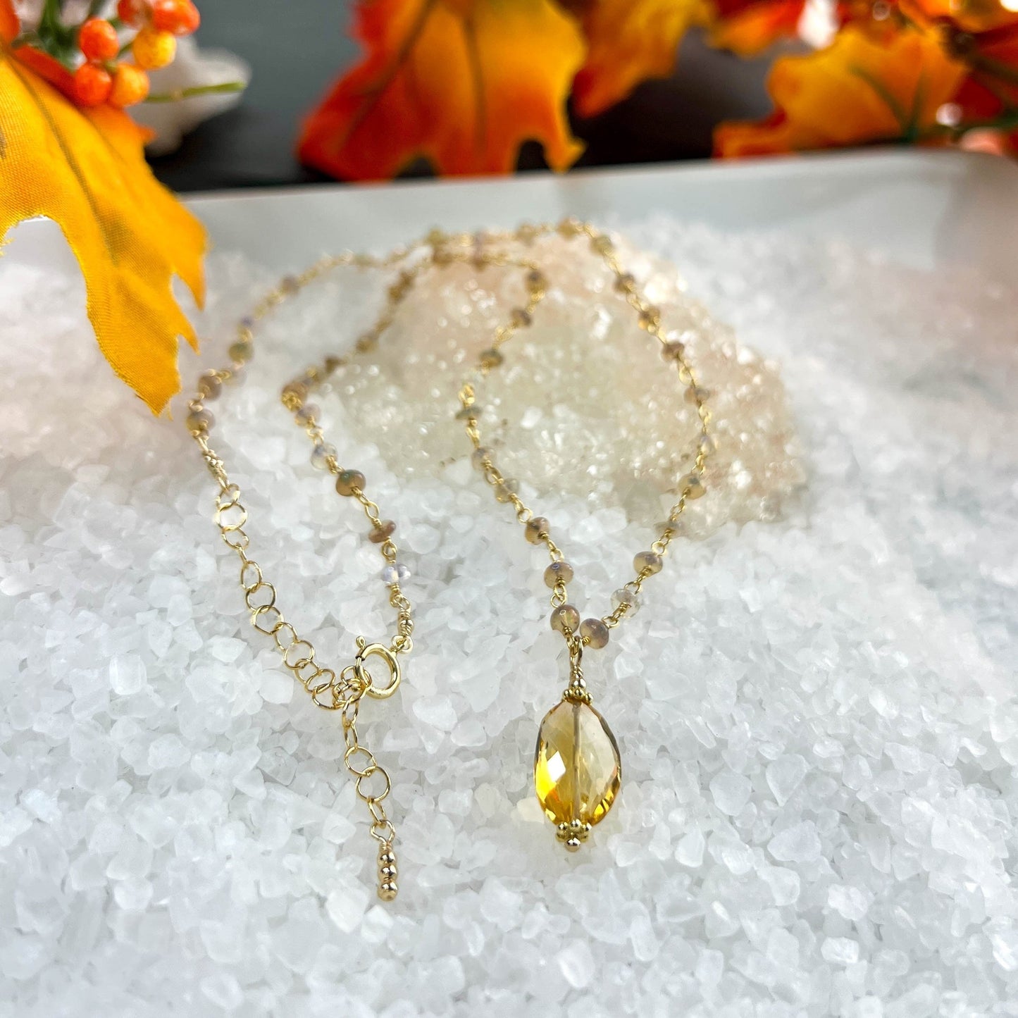 Citrine & Opal Rosary Chain Necklace