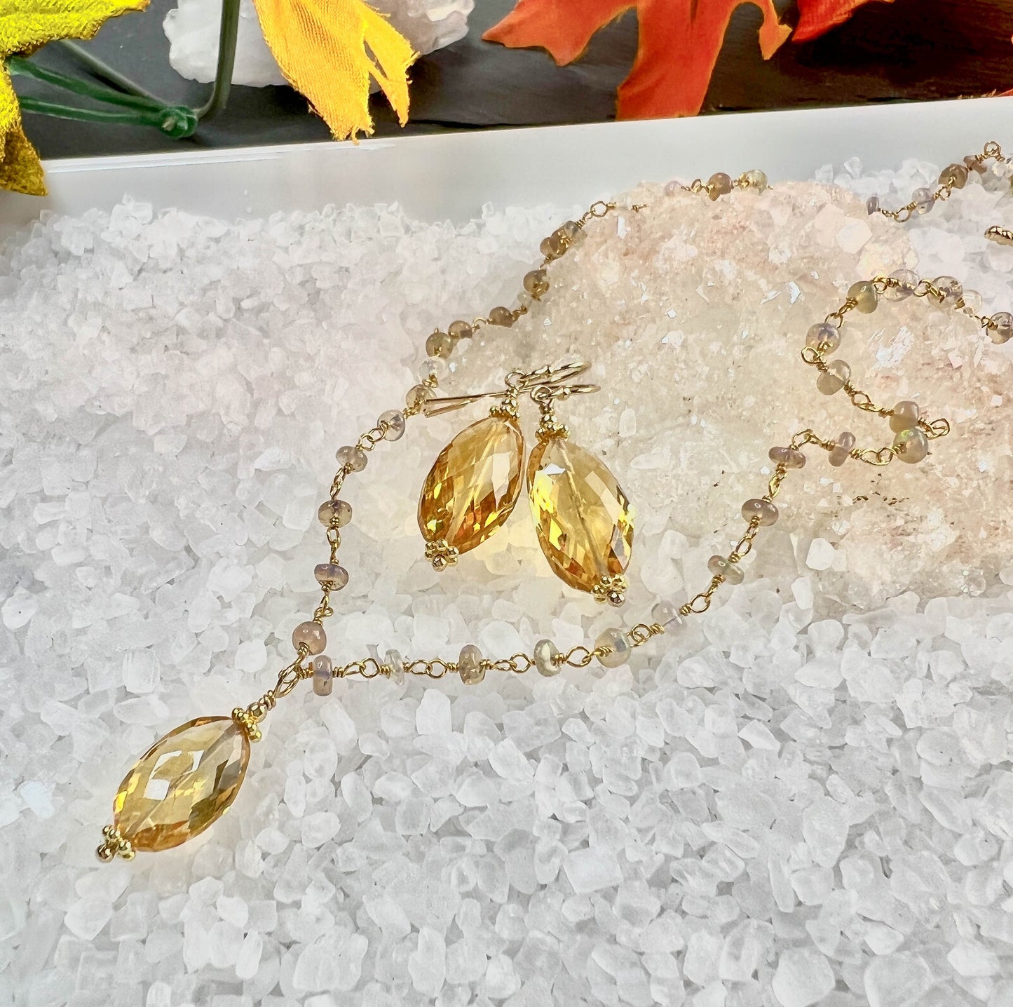 Citrine & Opal Rosary Chain Necklace